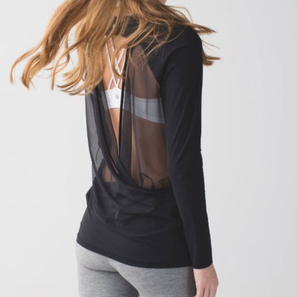 Lululemon tee long sleeve top mesh black sz 12 14